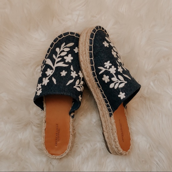 American Eagle Outfitters Shoes - Denim Chambray Embroidered Espadrilles Slip Ons